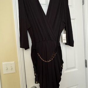 Fashion to Figure Black Gold Bodycon Dress V-Neck